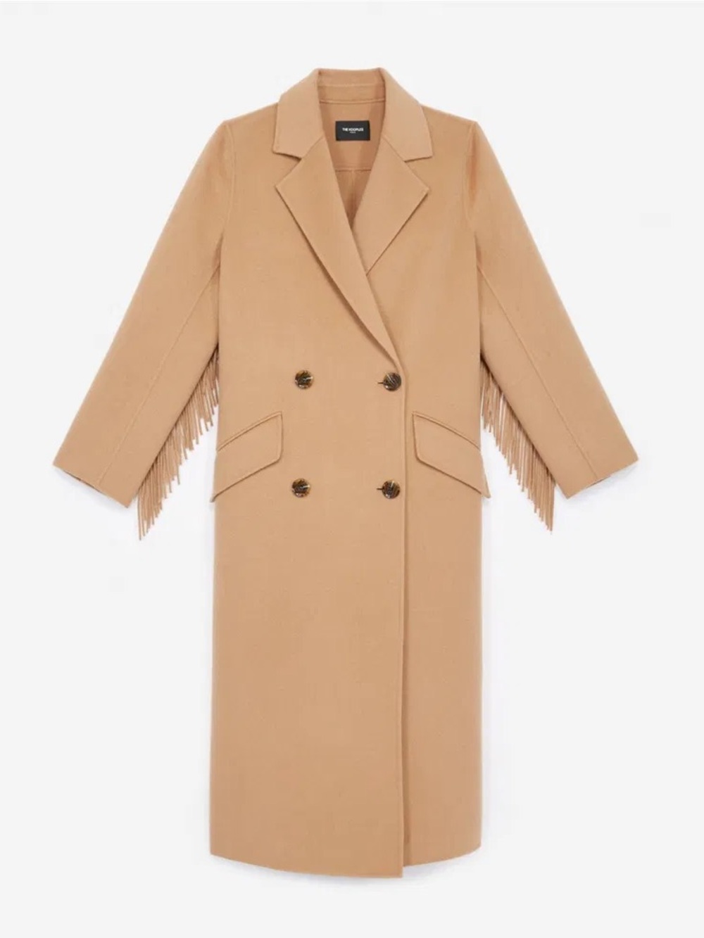 The Kooples Camel Fringe Double-Breasted Long Coat